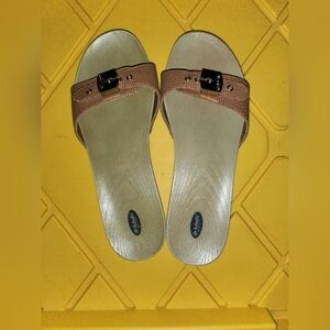 Dr. Scholl's Beige Slide Sandals with Brown Strap